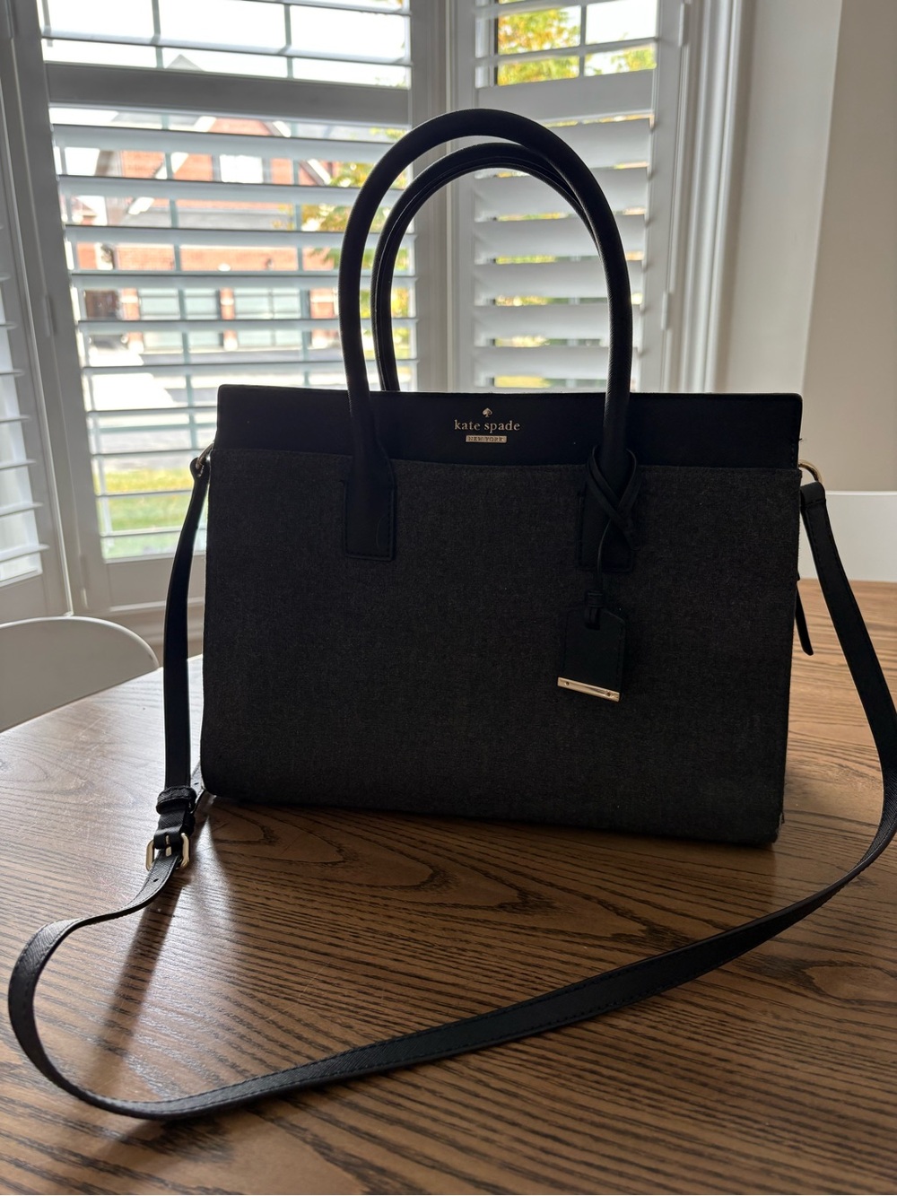 kate spade Charcoal Gray and Black Tote with Crossbody Strap